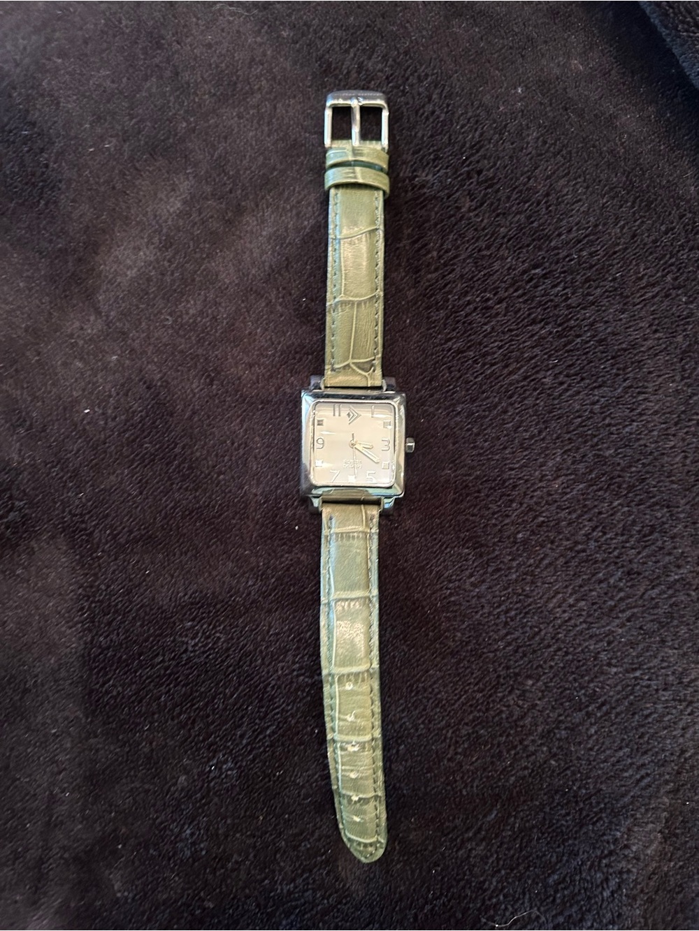 Silpada Green leather Croc-Embossed Strap with silver face